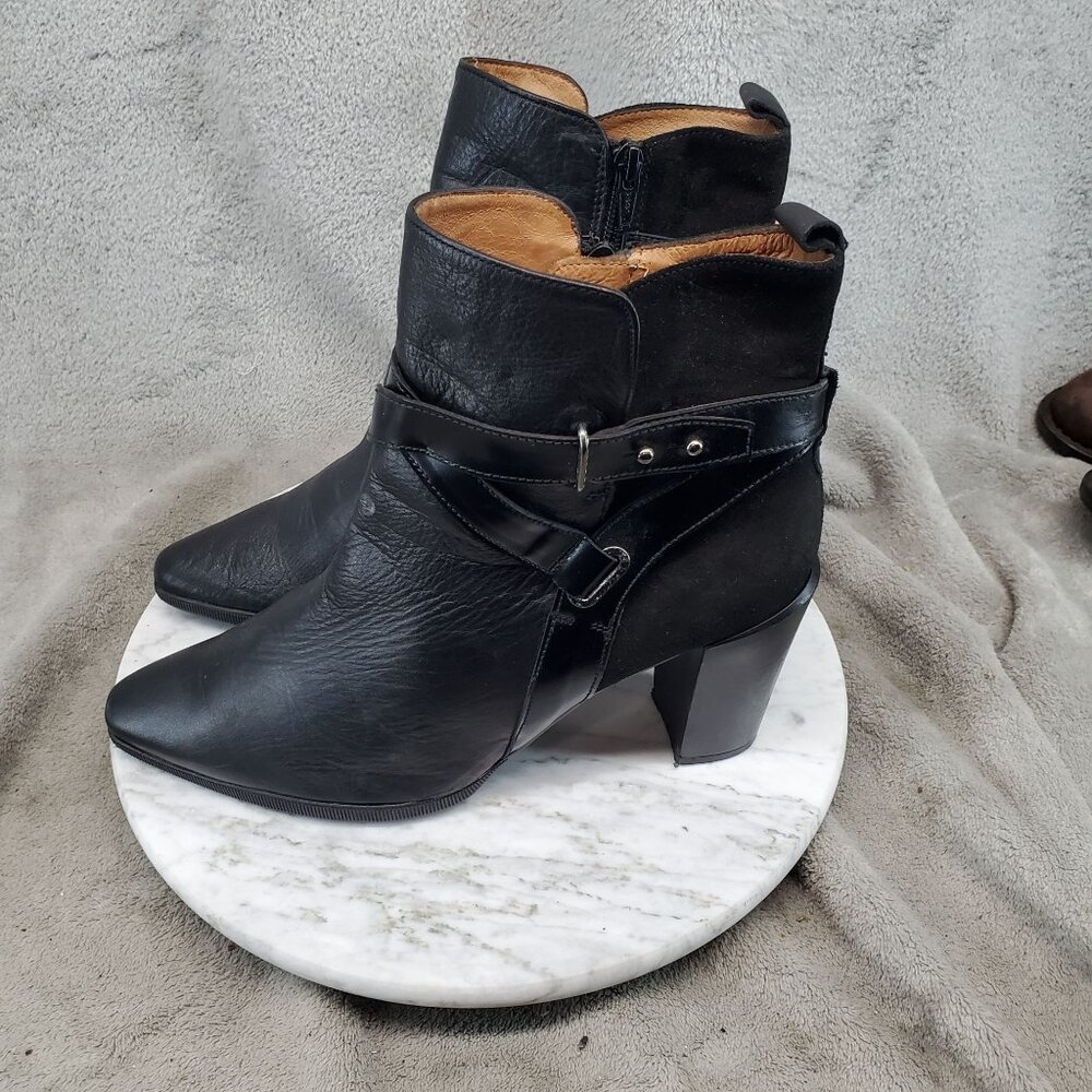 Hispanitas Shoes Womens Size 39.5 US 8.5 Black Leather Karl Cross Strap Boots
